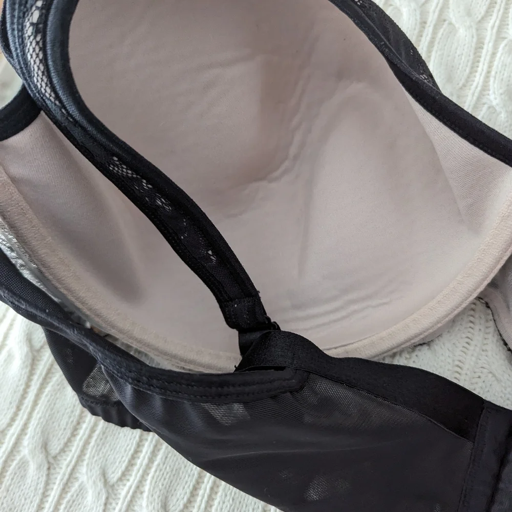 Cacique Balconette Underwire Bra 46DD Black Nude Lightly Padded‎ Cu…